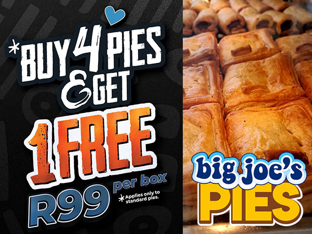 Buy 4 Pies at Big Joe’s Knysna and Get 1 Free